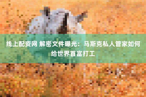 线上配资网 解密文件曝光：马斯克私人管家如何给世界首富打工